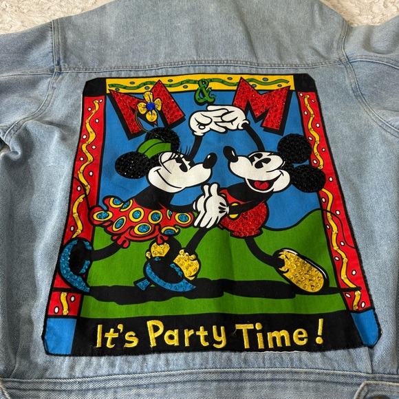 Vintage  Disney Jean Jacket Denim Adult Small Sequin Circa 1980 Mickey Minnie - Picture 8 of 8